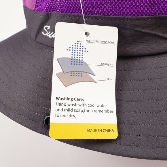 NEW SunShade Womens Vented Ponytail Drawstring Boonie Sun Hat Purple Gray - Picture 9 of 10